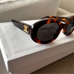Celine Tortoiseshell Oval Sunglasses with Gold Triomphe Accent